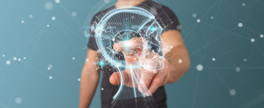 Businessman using digital artificial intelligence interface 3D rendering