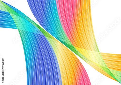 Multicolored abstract background, rainbow striped curves on white background
