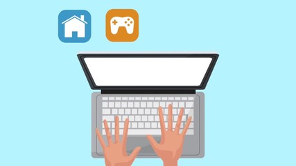 Canvas Print - hands using laptop with set applications menu animations  illustration design