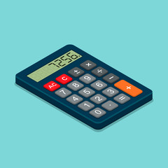 Calculator isometric flat icon. 3d vector colorful illustration isolated on blue background. Top view