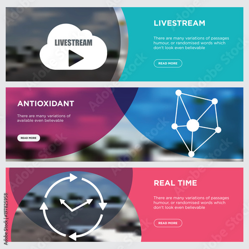 real time, antioxidant, livestream horizontal webpage banners template design concept on abstract background with green,blue,red, flat modern isolated vector icons illustration Poster