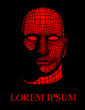 Head of the Person from a 3d Grid. Geometric Face Design. Polygonal Covering Skin.  3D vector head from grid vector Illustration. Front view of abstract mesh head on black background. Cyborg concept. 