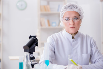 Woman chemist working in hospital clinic lab