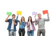 © realstock1 - The four surprised people hold dialog signs on the white background