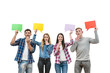 © realstock1 - The four surprised people hold dialog signs on the white background