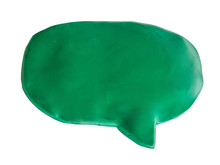 Old Green Speech And Thought Bubbles. Set Of Plasticine Clouds Of Thoughts And Speech Bubbles. Handmade Plasticine, Modelling Clay With Clipping Path.