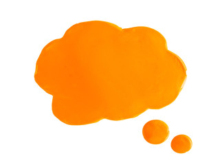 Orange speech and thought bubbles. Set of plasticine clouds of thoughts and speech bubbles. Handmade plasticine, modelling clay with clipping path.