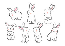 Draw Vector Illustration Set Character Design Of Cute Rabbit Doodle Style