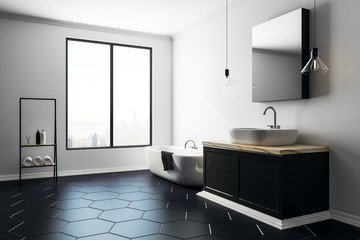 Contemporary bathroom with copy space side