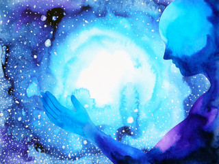 human and spirit powerful energy connect to the universe power abstract art watercolor painting illu