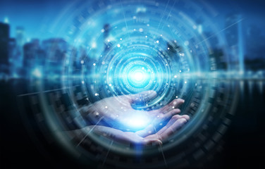 Wall Mural - businesswoman using digital network connection interface 3d rendering