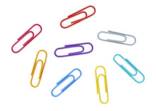 Colored Paper Clips On A White Background, Closeup