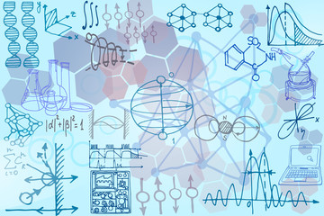 Wall Mural - vector pattern with sketch elements related to science or education. physics or chemistry abstract b