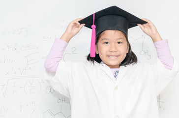 Wall Mural - scientist girl smile on white borad