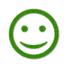Wall Mural - green grass face smile. smiley grassy icon, isolated white background. ecology concept. happy smilin