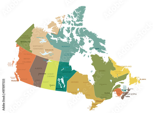 Obraz na płótnie Canada - highly detailed map.All elements are separated in editable layers clearly labeled. Vector