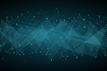 Poster - abstract polygonal background. blue glowing connected triangles on a dark background. plexus web. mo