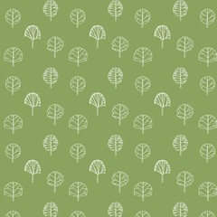 Aufkleber - Seamless patterns white trees elements outline symbol on green background. Vector illustration.