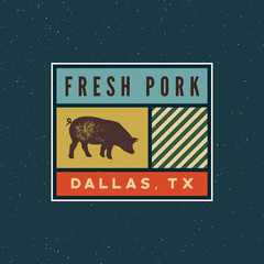 Wall Mural - premium fresh pork label. retro styled meat shop emblem. vector illustration