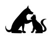 © majivecka - Vector silhouette of dog with cat on white background.