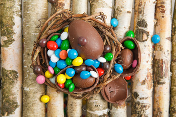 Chocolate eggs and color candy glaze