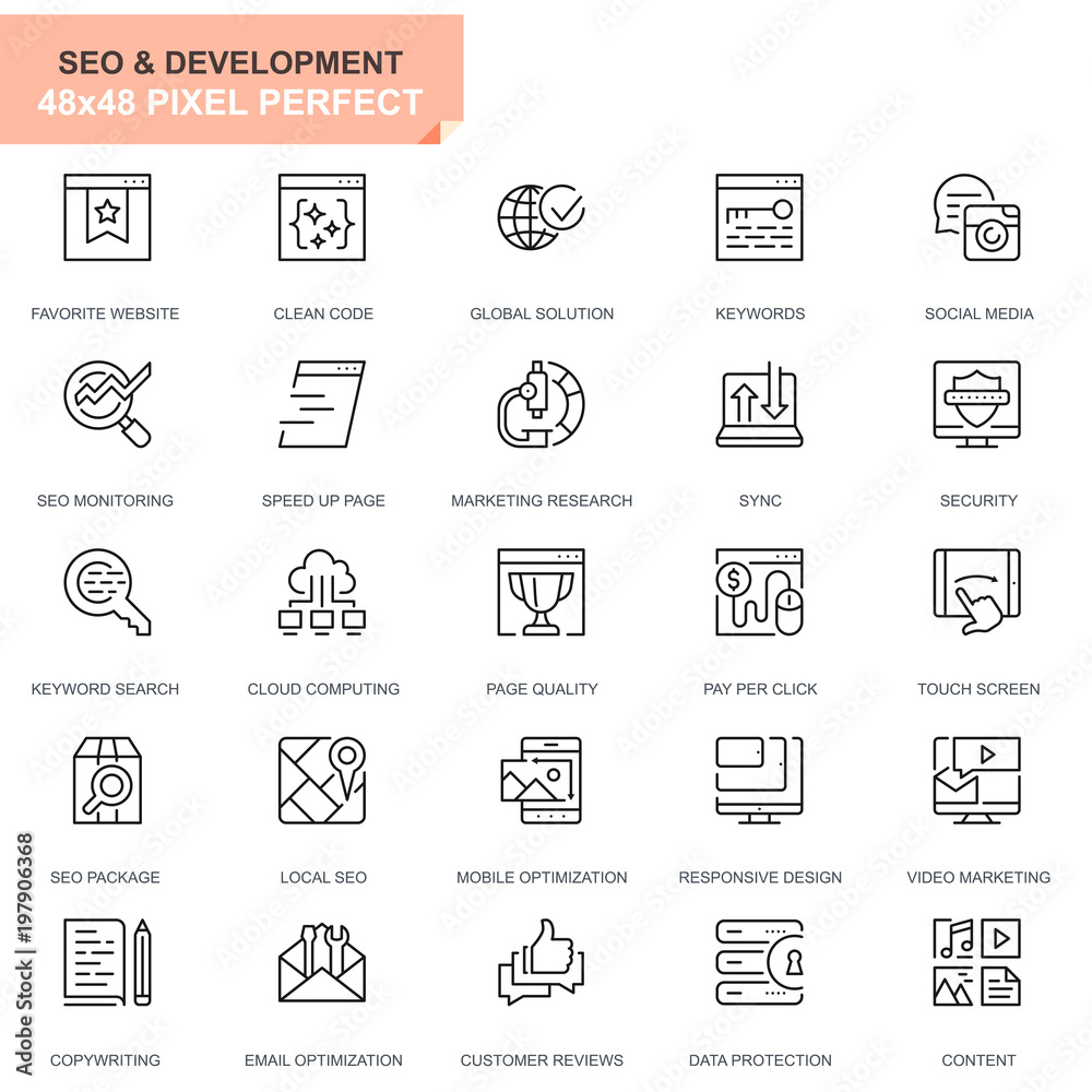 Simple Set Seo and Development Line Icons for Website and Mobile Apps ...