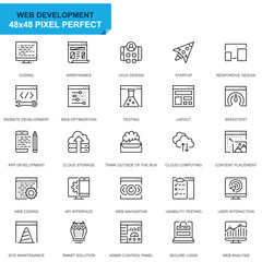 Fototapete - Simple Set Web Disign and Development Line Icons for Website and Mobile Apps. Contains such Icons as Coding, App Development, Usability. 48x48 Pixel Perfect. Editable Stroke. Vector illustration.