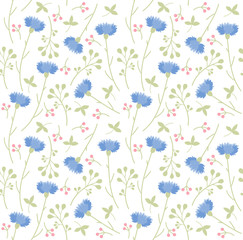 Wall Mural - floral pattern of meadow gentle spring flowers and cornflowers, vector illustration, summer ornament
