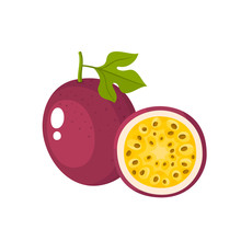 Bright Vector Illustration Of Fresh Passion Fruit Isolated On White