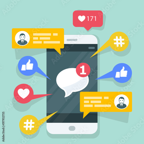 Fotografía Viral content, smm and social activity - likes, shares and comments popping up on the mobile screen