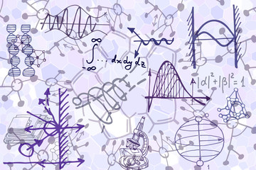 Wall Mural - vector pattern with sketch elements related to science or education. physics or chemistry abstract b