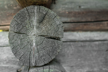 Old grey log as part of tradiotional russian hut. Can be used as background