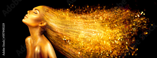 Fotomural Fashion model woman in golden bright sparkles