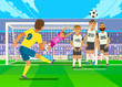Football player kicking penalty. Vector illustration of football player kicking penalty to gate of opposite team.