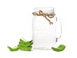 Healthy Aloe vera juice in a mason jar glass isolated on a white background