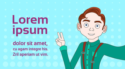 Poster - portrait of hipster man making selfie photo over background with copy space vector illustration