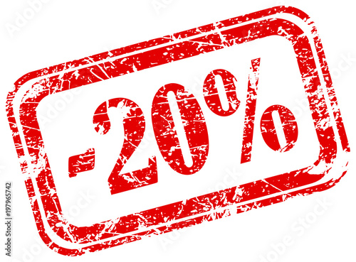 Fotografía 20 percent off marketing deal offering grunge red rubber stamp label isolated on
