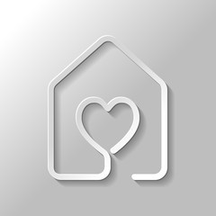 Poster - house with heart icon. line style. Paper style with shadow on gray background