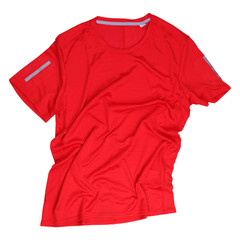 Wall Mural - Rrinkled red running tshirt on white background