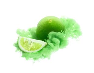 Wall Mural - Lime on ink isolated over white background
