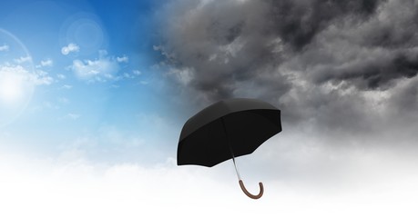 Poster - umbrella with grey sky and blue sky weather change transition