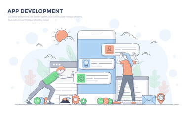 Poster - flat line modern concept illustration - app development