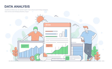 Poster - flat line modern concept illustration - data analysis
