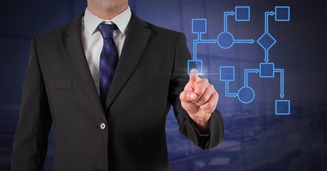 Poster - Hand touching blue wireframe
