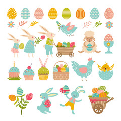 Wall Mural - Rabbits, eggs and others symbols of easter