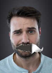 Poster - Man with torn paper on mouth