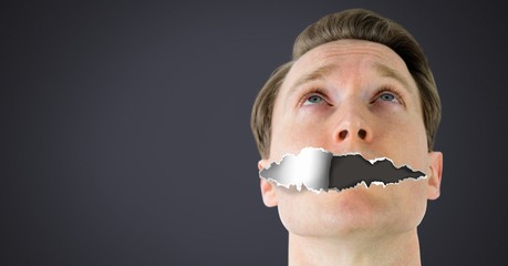 Poster - Man with torn paper on mouth