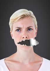 Poster - Woman with torn paper on mouth