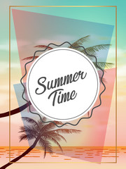 Wall Mural - Summer tropical backgrounds with palms, sky and sunset. Summer poster flyer invitation card. Summertime. vector illustration.EPS 10