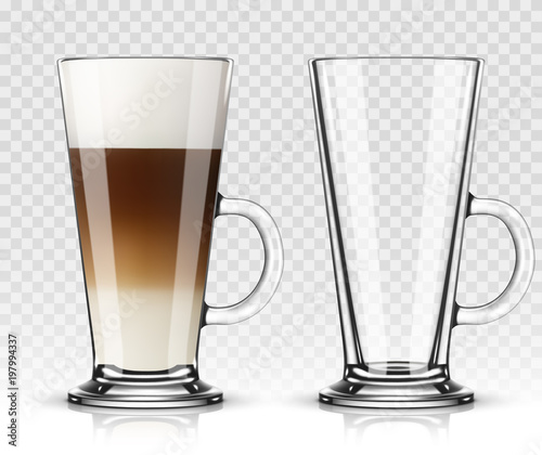 Photographie Vector illustration of coffee latte in glass on transparent background